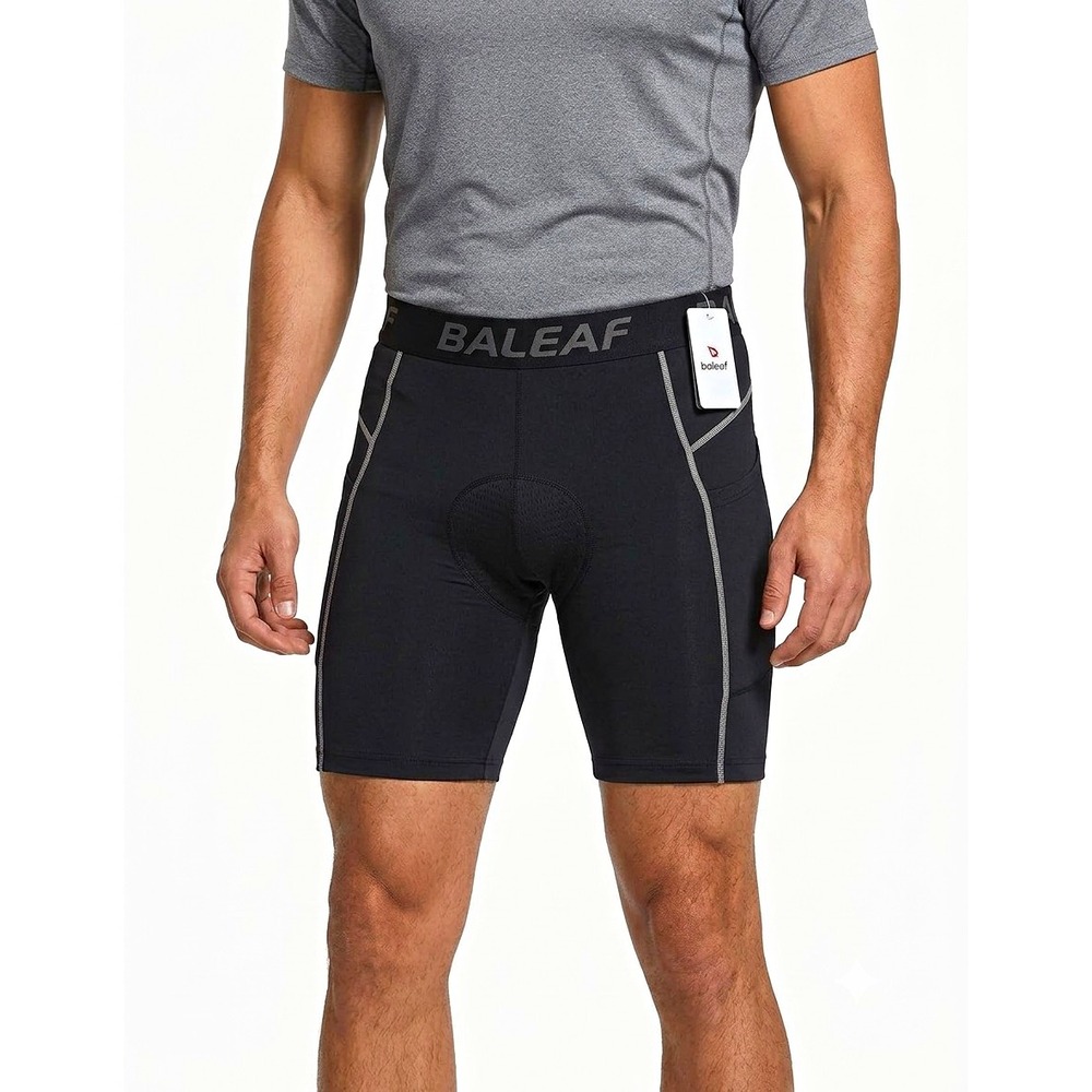 BALEAF Men's Padded Cycling Shorts Black Compression Breathable Stretch Size L
